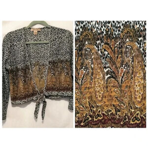 Pleat Pleat by Rafael Long Sleeves Animal Print Crop Kimono Tie Waist Medium